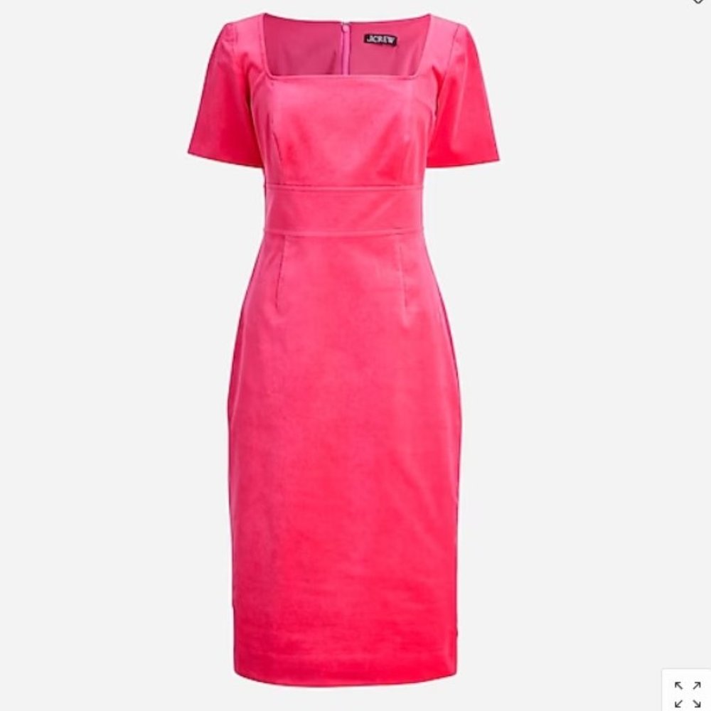 J.Crew Squareneck Sheath Dress in Stretch Velvet Size 6 Dragon Fruit Pink